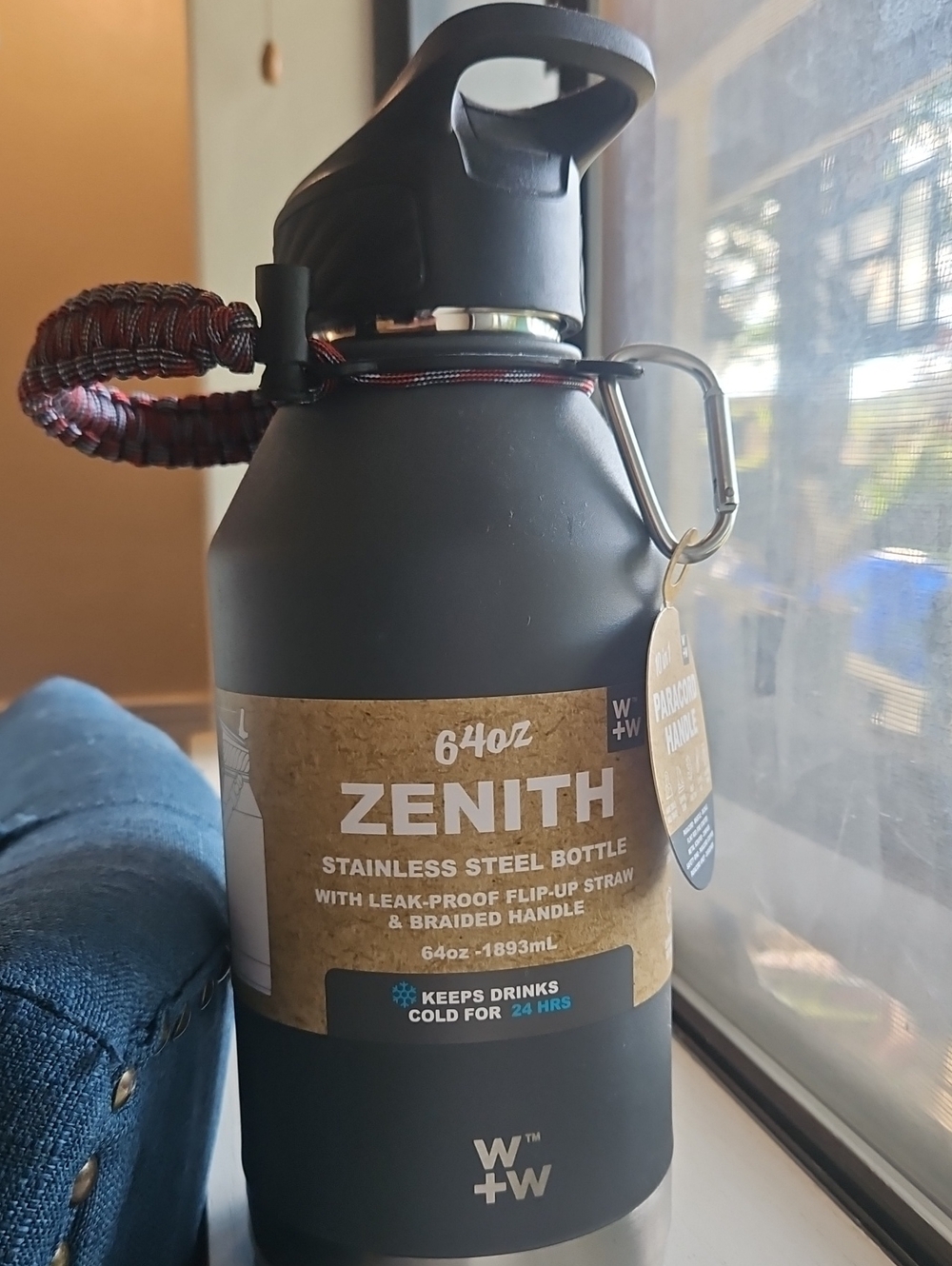 Zenith Matte Grey Stainless Steel Bottle with Braided Handle